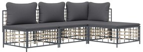 4 pcs conjunto lounge de jardim c/ almofadões vime PE antracite