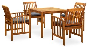 5 pcs conjunto de jantar p/ jardim c/ almofadões acácia maciça