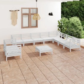 11 pcs conjunto lounge de jardim pinho maciço branco