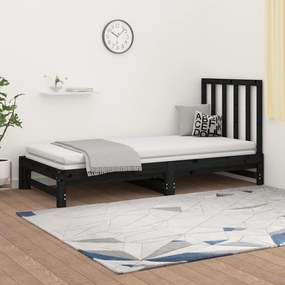 3108321 vidaXL Sofá-cama de puxar 2x(90x200) cm pinho maciço preto