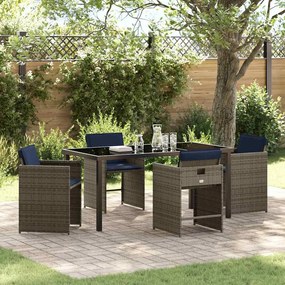 vidaXL Conjunto de Jantar de Jardim com 5 Peças e Almofadas Cinza em Rattan Sintético