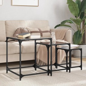 Mesas de Café Nesting 3 peças com tampo de vidro preto em aço