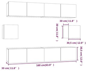 Conjunto móveis de TV 6pcs madeira processada carvalho castanho