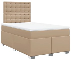 Cama boxspring c/ colchão 120x190cm couro artificial cappuccino