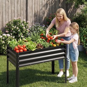 Floreira Elevada de Metal 112 x 55 x 81 cm com Revestimento Eletroforético e Drenagem para Legumes, Flores e Frutas - Preta