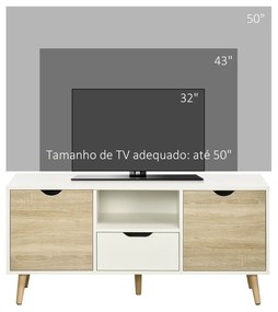 HOMCOM Móvel de TV com Gaveta 2 Portas e Prateleira Mesa de TV para Televisores de até 50 Polegadas Aparador de Sala de Estar 110x40x50cm Branco e Madeira