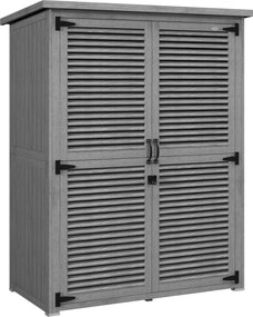 Outsunny Armário de Jardim 0,83 m² 127x65x168 cm com 2 Portas de Persiana 2 Estantes e Telhado Impermeável Cinza | Aosom Portugal