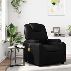 vidaXL Poltrona de massagens reclinável couro artificial preto