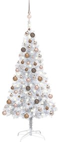 3077608 vidaXL Árvore Natal artificial + luzes LED/bolas 120 cm PET preateado