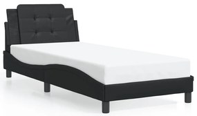 Estrutura de cama c/ luzes LED 100x200cm couro artificial preto