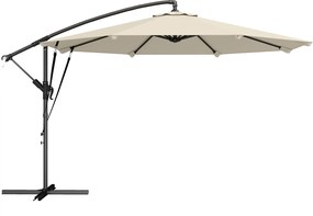 Outsunny Guarda-sol Suspenso Ø300 cm Inclinável Guarda-sol com Manivela Base em Cruz Cordas de Vento Capa de Proteção Creme Branco | Aosom Portugal