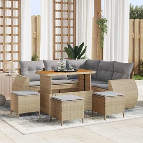 vidaXL Conjunto de Sofá de Jardim de 9 Peças com Almofadas Bege Polyrattan Acácia