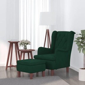vidaXL Poltrona com banco veludo verde-escuro