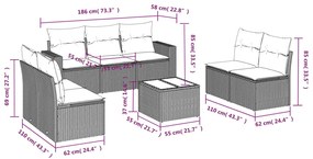 8 pcs conj. sofás jardim c/ almofadões vime PE cinzento-claro