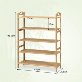 Sapateira de bambu com 5 níveis para sapatos com duas alças arredondadas 67,31 x 26,67 x 96,52 cm natural
