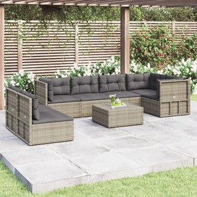 vidaXL 7 pcs conjunto lounge de jardim c/ almofadões vime PE cinzento