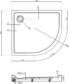Mexen Flow+ base de duche semicircular assimétrica esquerda 90 x 80 cm, branco brilhante - 46Q108090LH