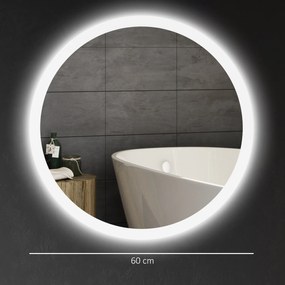 Espelho Casa de Banho Redondo com Luzes LED Ø60 cm Função Antiembaciamento 3 Luzes Função de Memória e Interruptor Tátil Prata