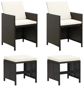vidaXL 4 pcs conjunto de cadeiras e bancos de jardim vime PE preto