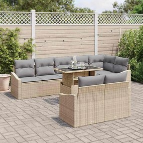 Conjunto de Sofás de Jardim de 9 Peças com Almofadas Bege Rattan Polip
