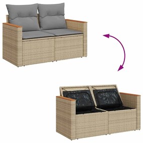 7 pcs conjunto sofás jardim com almofadões vime PE/acácia bege