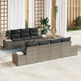 Conjunto de Sofás de Jardim de 8 Peças com Almofadas em Cinza Rattan P