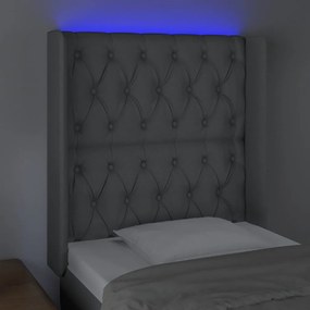 Cabeceira cama c/ luzes LED tecido 83x16x118/128 cm cinza-claro