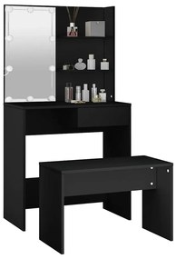 Conjunto de toucador com luzes LED derivados de madeira preto