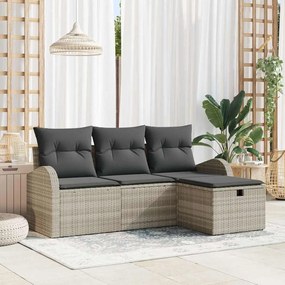 vidaXL Conjunto de Sofá de Jardim de 4 Peças com Almofadas Cinza Claro Rattan Poliéster