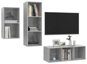 3 pcs conjunto de móveis de TV contraplacado cinzento cimento