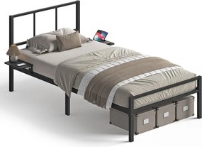 Estrutura de cama individual, para colchão de 90 x 190 cm (COLCHÃO NÃO INCLUIDO), estrutura metálica preta