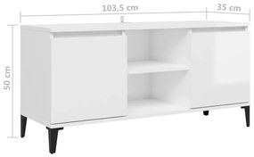 Móvel de TV com pernas em metal 103,5x35x50 cm branco brilhante