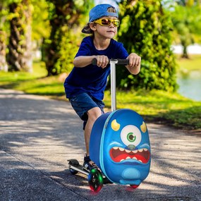 Mala para Crianças 2 em 1 Trotinete para crianças dobrável com 3 cores Sistema de travagem de rodas iluminadas Bagagem para viagens escolares Azul
