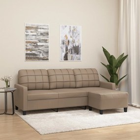 3201018 vidaXL Sofá 3 lugares c/ apoio pés 180 cm couro artificial cappuccino