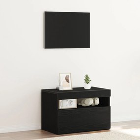Móvel de TV vidaXL com Luzes LED Carvalho Preto 60x35x40 cm em Madeira