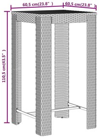 3 pcs conjunto de bar p/ jardim vime PE/acácia maciça cinzento