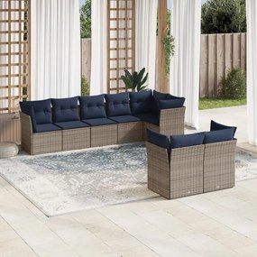 vidaXL 8 pcs conjunto sofás p/ jardim c/ almofadões vime PE cinzento