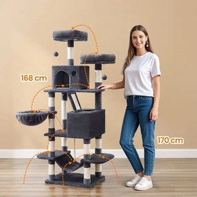 Arranhador para gatos 55 x 45 x 168 cm com 2 cavernas cinza fumado