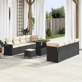 vidaXL Conjunto de Sofá de Jardim de 11 Peças com Almofadas em Rattan Preto e Acácia