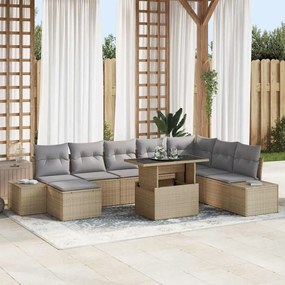 vidaXL Conjunto de Sofá de Jardim 9 Peças com Almofadas Bege em Polirattan