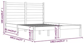 Estrutura de cama casal 135x190 cm pinho maciço cinza