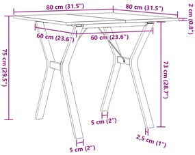 Mesa de jantar estrutura em Y 80x80x75 cm pinho e aço