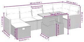 8 pcs conjunto sofás de jardim c/ almofadões vime PE cinzento