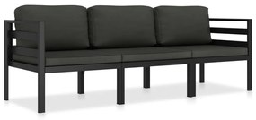 3 pcs conjunto lounge jardim com almofadões alumínio antracite
