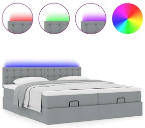 Estrutura de cama otomana com colchões tecido cinzento claro