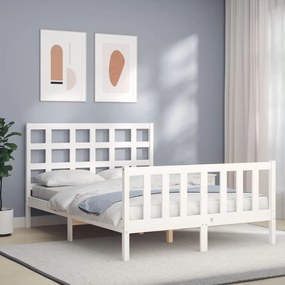 Estrutura de cama com cabeceira 140x200cm madeira maciça branco