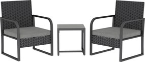 Outsunny Conjunto de Jardim em Rattan com 2 Poltronas de Exterior e Mesa com Tampo em Vidro, Preto | Aosom Portugal