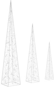 Conj. cones decorativos acrílico 60/90/120cm LEDs branco frio