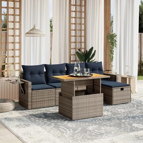 vidaXL 6 pcs conjunto sofás p/ jardim c/ almofadões vime PE cinzento