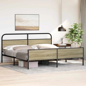 Estrutura de cama sem colchão 200x200cm metal carvalho sonoma